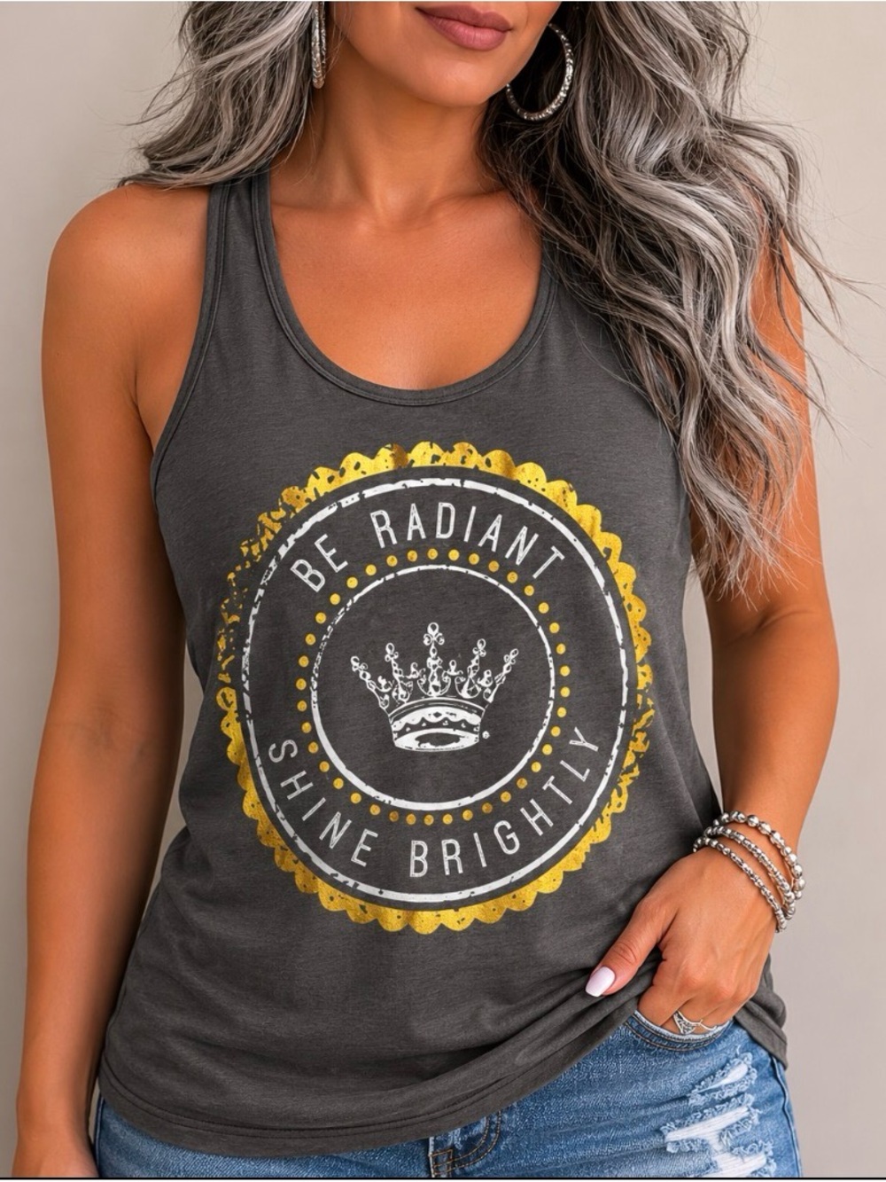 Ethically Made - Crowned Free Racer Back Graphic Tank Size M